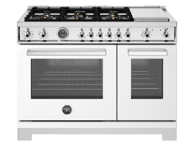 48" Bertazzoni Professional Series Dual Fuel Range with 6 Brass Burners in Bianco - PRO486BTFEPBIT